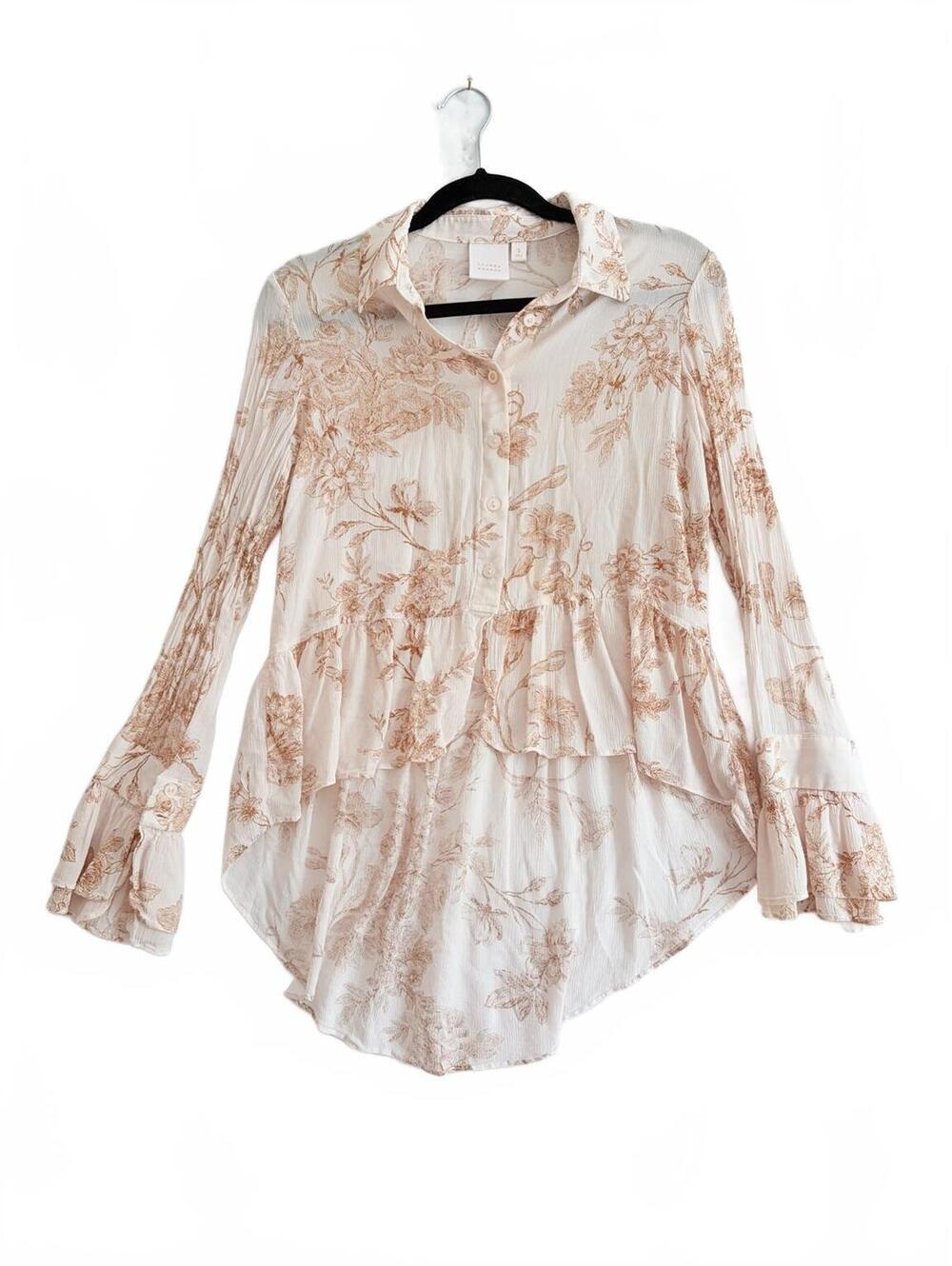 LC Lauren Conrad Floral Ruffle Peplum Tunic Blouse Small
